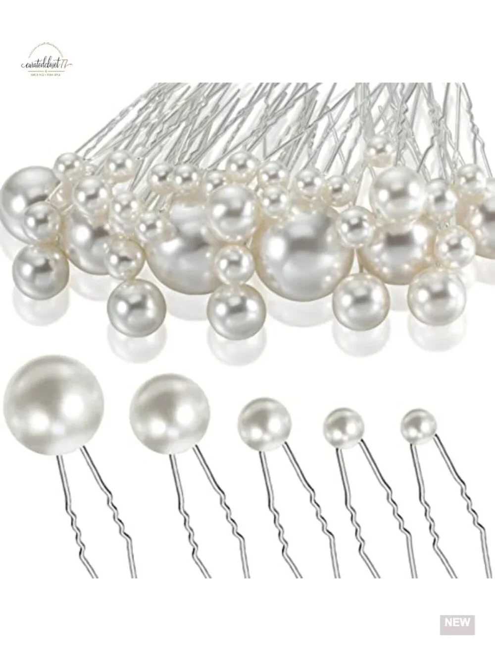 40 Pack White Pearl Hair Pins U-Shaped Bobby Pins for Bridal Weddings